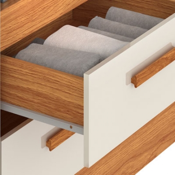 2 gavetas com corrediças metálicas.