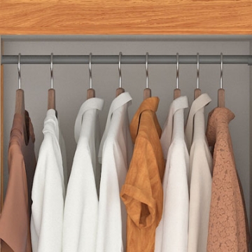 Cabideiro de madeira revestido de cinza.